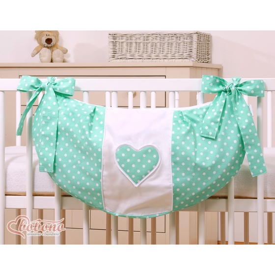 Toys bag- Hanging Hearts white dots on mint