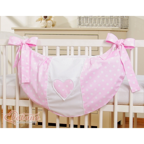 Toys bag- Hanging Hearts white dots on pink