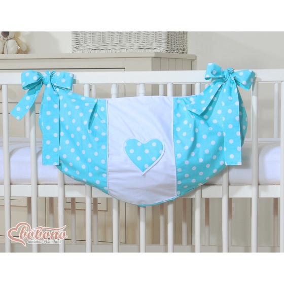 Toys bag- Hanging Hearts white dots on turquoise