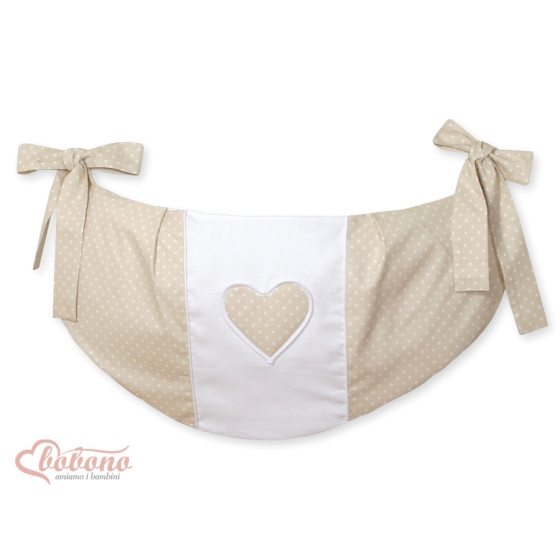 Toys bag- Hanging Hearts white polka dots on beige
