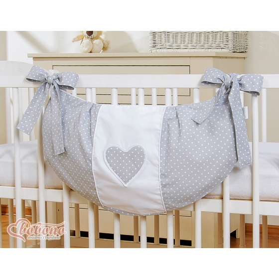 Toys bag- Hanging Hearts white polka dots on Gray