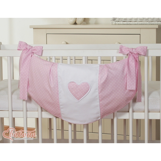 Toys bag- Hanging Hearts white polka dots on pink