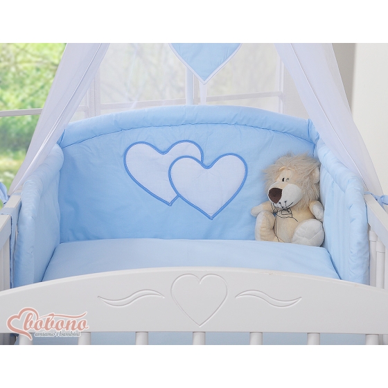 Universal Baby bed bumper- Hanging Hearts blue