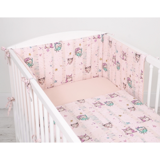 Universal bumper for cot - Owls cream-mint