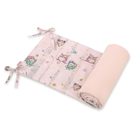 Universal bumper for cot - Owls cream-mint