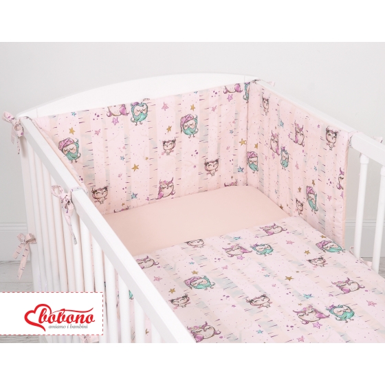 Universal bumper for cot - Owls cream-mint