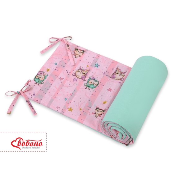 Universal bumper for cot - Owls pink-mint