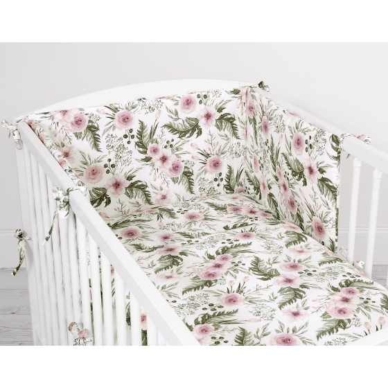 Universal bumper for cot - peony flower pink