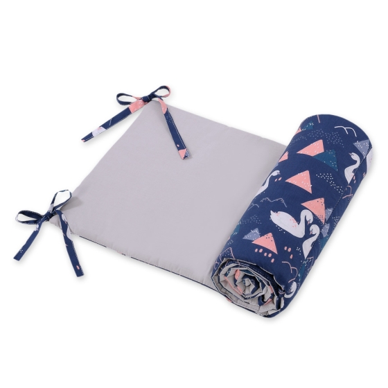 Universal bumper for cot -Swans navy blue