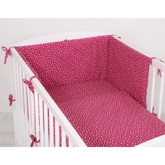 Universal bumper for cot - wine red stars