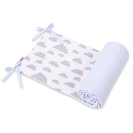 Universal double-sided bumper for cot - clouds gray/blue