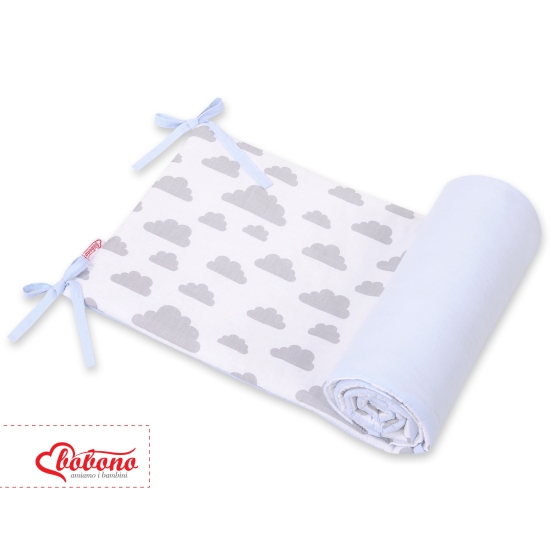 Universal double-sided bumper for cot - clouds gray/blue
