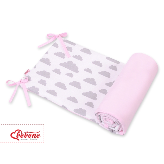 Universal double-sided bumper for cot - clouds gray/pink