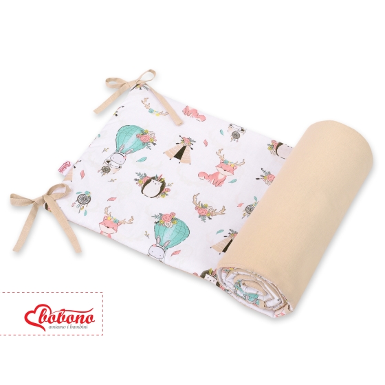 Universal double-sided bumper for cot - foxes beige/beige