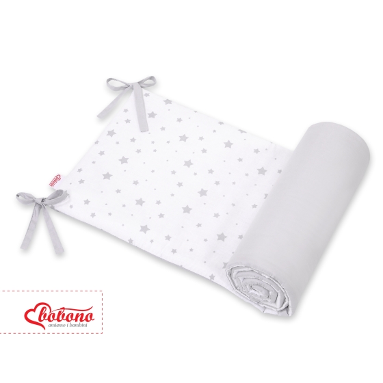 Universal double-sided bumper for cot - mini gray stars/gray