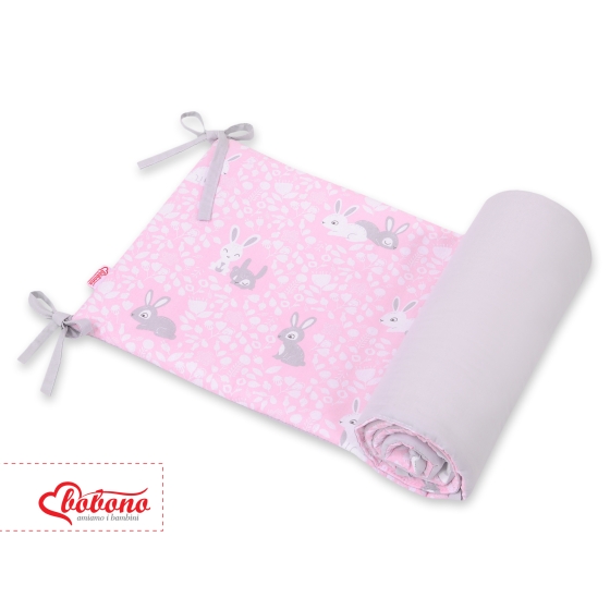 Universal double-sided bumper for cot - pink rabbits