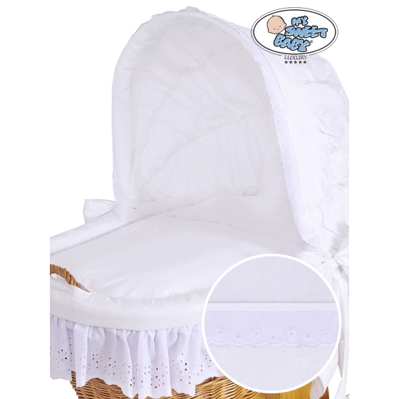 White Bedding Set with White Embroidered Lace 2-pcs for Moses Basket/Wicker crib Charlotte no. 50102-912 or 70102-912
