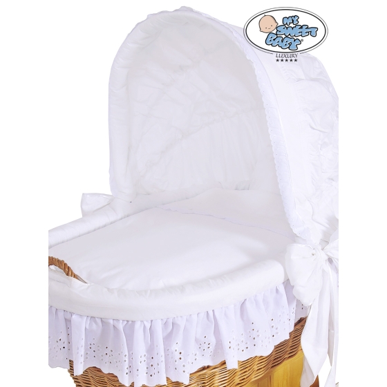 White Bedding Set with White Embroidered Lace 2-pcs for Moses Basket/Wicker crib Charlotte no. 50102-912 or 70102-912