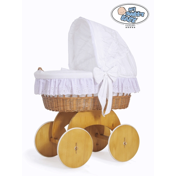 White Bedding Set with White Embroidered Lace 2-pcs for Moses Basket/Wicker crib Charlotte no. 50102-912 or 70102-912