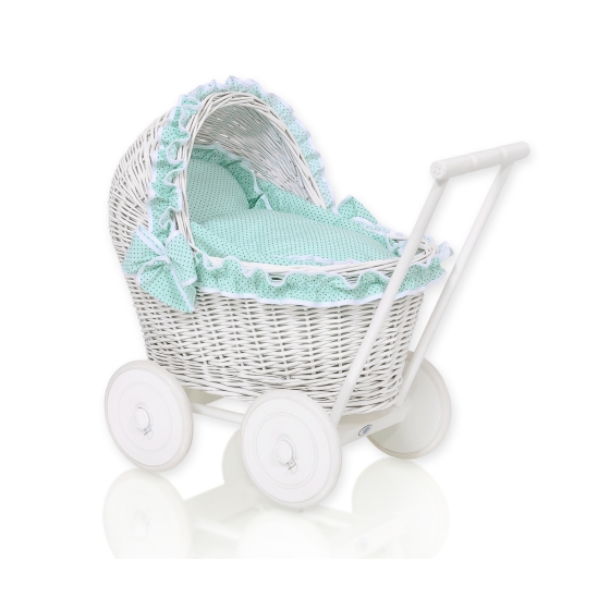 White Wicker Doll Bassinet Stroller Retro Style Basket Handmade -1034