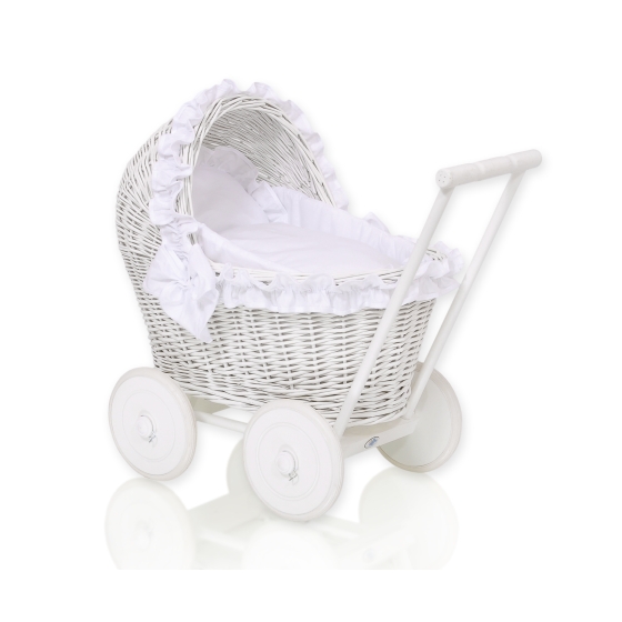 White Wicker Doll Bassinet Stroller Retro Style Basket Handmade -516