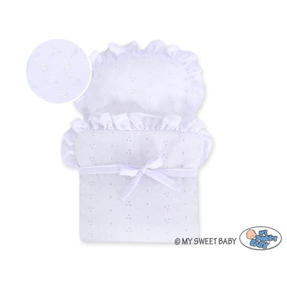White Wicker Doll Pram Basket White Bedding Set