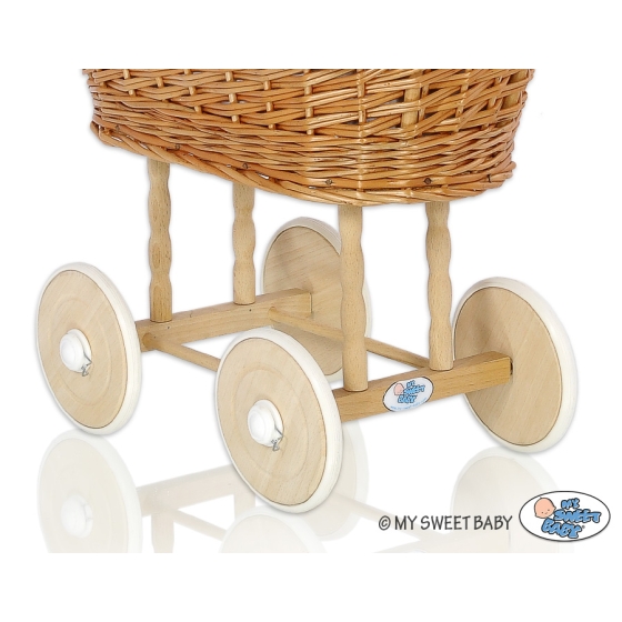 Wicker crib for doll with drape no. 2159Bedding Set White Dots on Gray