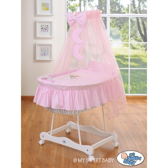 Wicker drape crib- Good night pink