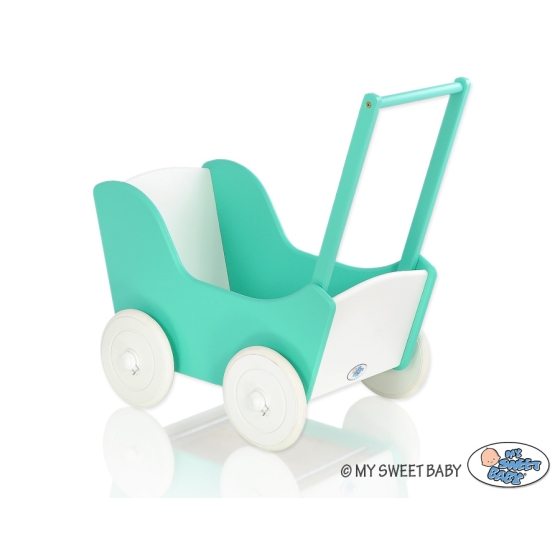 Wood Doll pram Mint-White