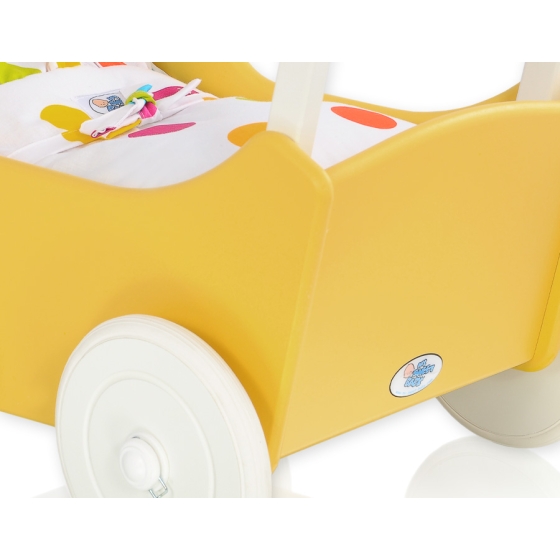 Wood Stroller Doll pram Yellow With White -548