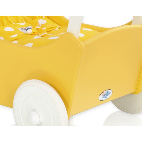 Wood Stroller Doll pram Yellow With White -737