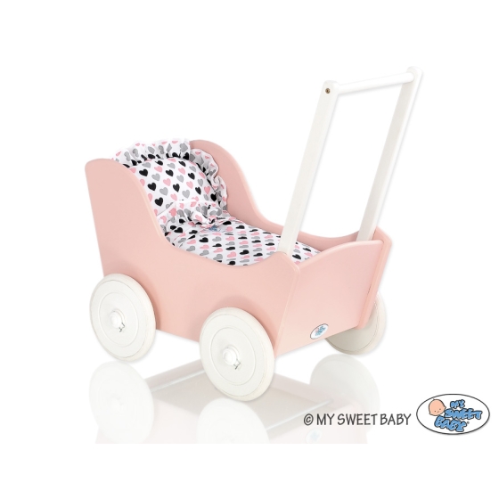 Wooden Doll pram Carriage Powder-Rosa -767