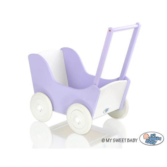 Wooden Doll pram Lilac White