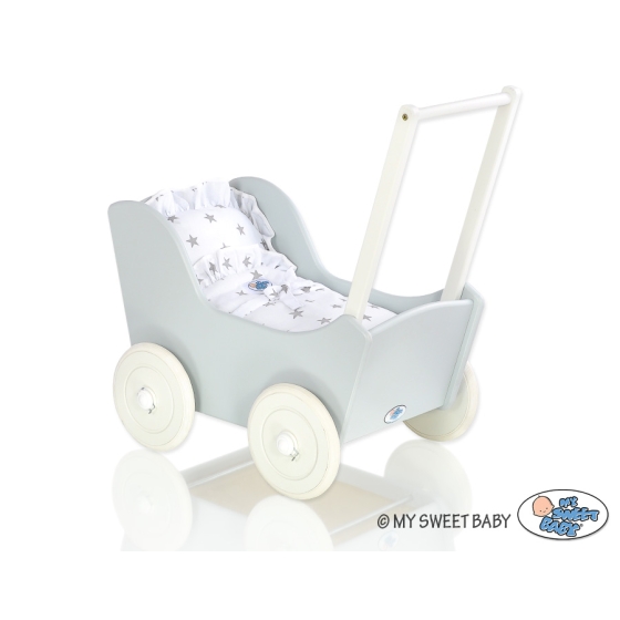 Wooden Doll Pram Stroller Gray-740