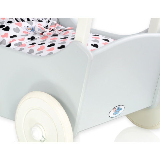 Wooden Doll Pram Stroller Gray-767