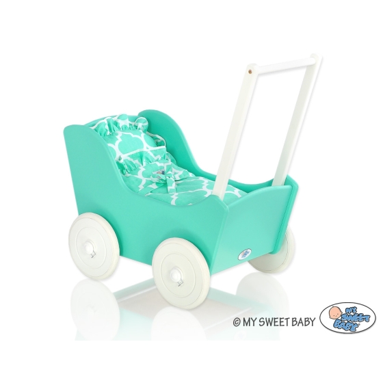 Wooden Doll Pram Stroller Mint -724