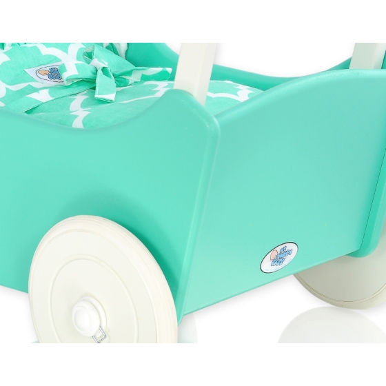 Wooden Doll Pram Stroller Mint -724