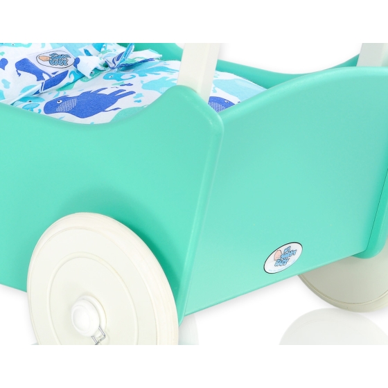 Wooden Doll Pram Stroller Mint -734