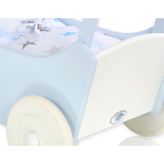 Wooden Doll Pram White-Blue -765