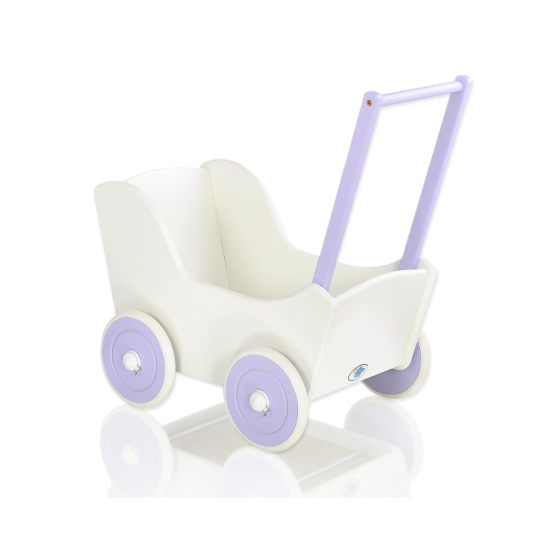 Wooden Doll pram White with Lilac
