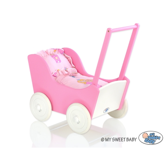 Wooden Doll Stroller Fuchsia-White -558