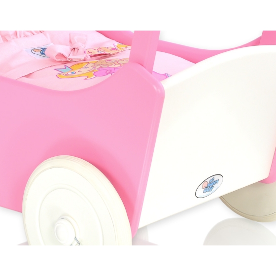 Wooden Doll Stroller Fuchsia-White -558