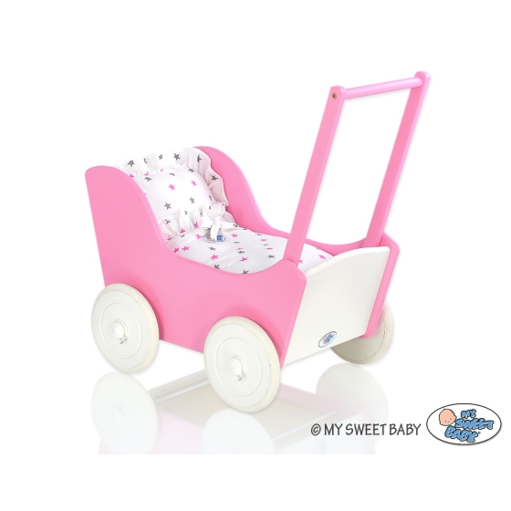 Wooden Doll Stroller Fuchsia-White -622