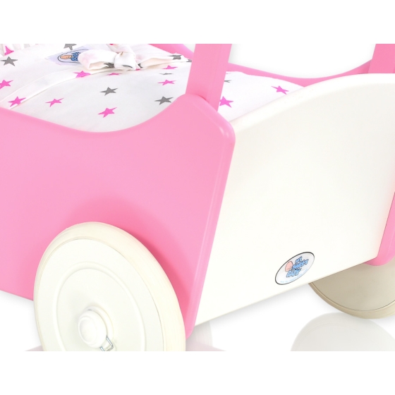 Wooden Doll Stroller Fuchsia-White -622