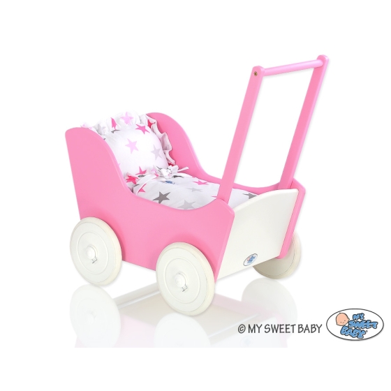 Wooden Doll Stroller Fuchsia-White -764