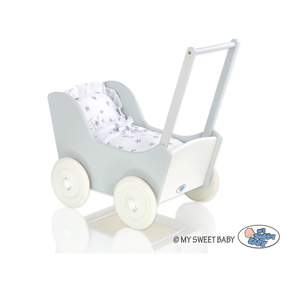 Wooden Doll Stroller Gray-White -740