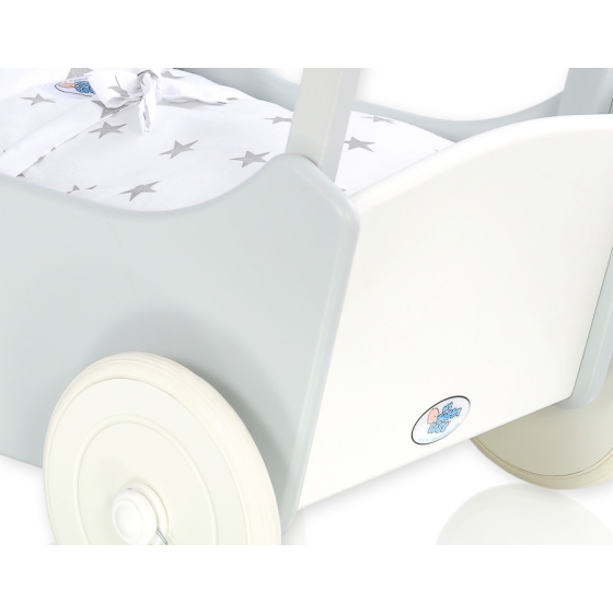 Wooden Doll Stroller Gray-White -740