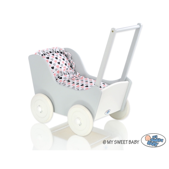 Wooden Doll Stroller Gray-White -767