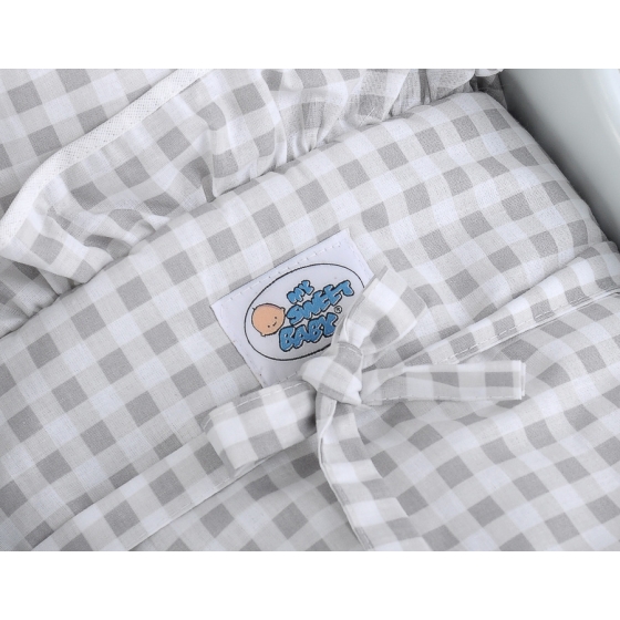 Wooden Doll Stroller Gray-White White Gray Checkered