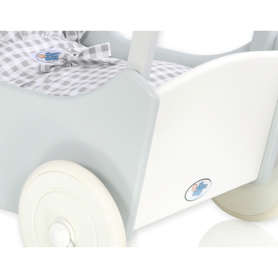 Wooden Doll Stroller Gray-White White Gray Checkered